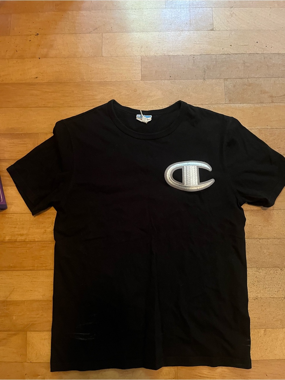 Vintage champion Men's Black Crewneck Logo T-Shirt